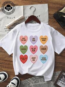Tricou grafic de Ziua Îndrăgostiților pentru femei, casual, cu mânecă scurtă, cu imprimeu de inimă drăguț, grafic, top, croială lejeră, guler rotund, pentru petreceri de sărbători, întâlniri, purtare zilnică - alb - Vizualizare 6