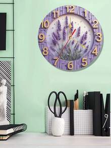Reloj de pared de cuarzo lavanda de 10/12 pulgadas - Silencioso, funciona con pilas (pilas no incluidas), diseño plano 2D, decorado con flores de lavanda moradas y hojas verdes - Perfecto para la sala de estar, la cocina, la decoración de la habitación o como regalo, Reloj de pared de cocina | Decoración con encanto rústico | Reloj a pilas - Multicolor - Ver 4