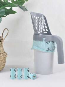 Multi-Function Cat Litter Scoop, Plastic Cat Litter Scoop With Trash Can, Household Cat Litter Scoop With Trash Bags, Cat Litter Box Scoop, Professional Cat Poop Scoop, Essential For Cat Owners - Grey - View 10