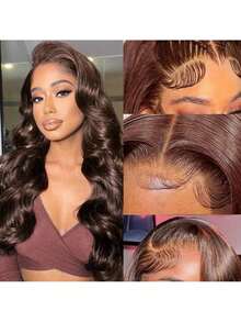 34 Inch Glueless Wigs Human Hair Pre Plucked Brown 13x4/13*6 HD Lace Front Wigs Human Hair Glueless 200% Density Body Wave Lace Front Wigs Human Hair With Baby Hair - S4 - 查看 3