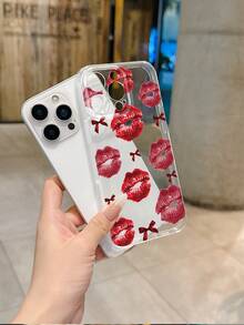 Space-Age Transparent Case With Kiss Pattern, TPU Drop-Proof Full-Coverage Precision Protective Case For Apple /11/12/13/14/15/16/17 Pro Max/Plus/Pro. Stylish Phone Case, Holiday Gift/Couple Phone Case. - 無色 - 查看 6