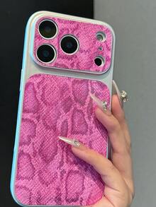 High-End Snake Skin Texture Protective Phone Case Compatible With Iphone 17 Pro Max, 16, 15, 14 Pro Max, Soft Anti-Fall Cover For Men And Women, Autumn/Winter New Arrival - Hot Pink - View 5