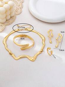 Bộ trang sức thời trang cá nhân hóa theo phong cách Âu & Mỹ, gồm bông tai, vòng tay và dây chuyền lượn sóng hình giọt nước bất đối xứng, chất liệu đá dung nham lỏng, thích hợp cho phụ nữ đeo hàng ngày, làm quà tặng ngày lễ, hoặc dự tiệc bãi biển. - Vàng - Xem 3