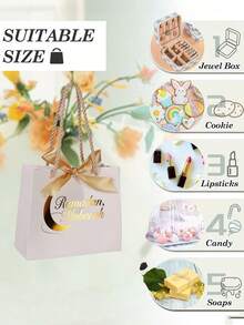 10pcs/1pc Eid Mubarak Bowknot Gift Boxes, Eid Bowknot Gift Boxes With Ribbons, Foil Stamping Craft, Suitable For Eid Festival - White [with Gold Ribbon Tote Bag] - View 6