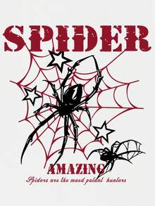 Áo thun cổ tròn in hình nhện hoạt hình, kiểu dáng thoải mái, mềm mại, thích hợp cho mùa hè. - trắng - Xem 7