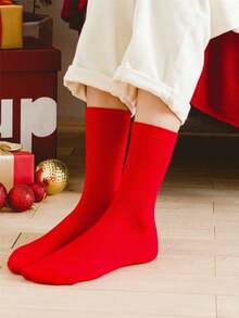 5 Pairs Unisex Women & Men's Wavy Pattern Red Holiday Socks, Couple Socks, Ankle Socks, Mid-Calf Socks, Autumn/Winter