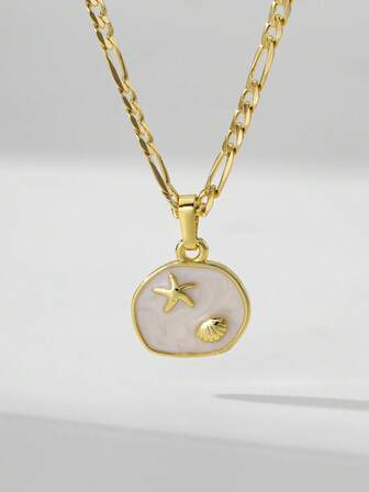 1件复古铜质海洋系列海星贝壳限量版吊坠项链，适合作为圣诞节/感恩节/万圣节/母亲节/情人节礼物送给情侣、朋友、教父母、天主教初领圣体者，以及日常和节日佩戴。