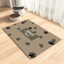 1pc Pet Paw Print Quick Dry Feeding Mat, Pet Bowl Pad, Dog Cage Mat, Suitable For Pets All Seasons - Mocha Brown - View 10