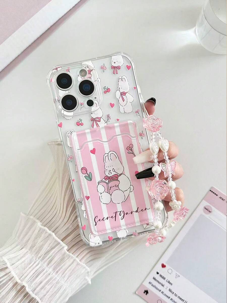 Striped Rabbit Painted Transparent Card Holder Soft Silicone Full Protective Phone Case Compatible With IPhone 17pro/17Air /17/17promax 16/11/16pro/16plus/16promax/16e, Galaxy S25/S25PLUS/S25 Ultra/A16/A36/A26/A56/A50/A12/A32/A52/A72, 11/12Pro/12/12X/13Pro/14Pro/15Pro/, Redmi 10/9/Note9/12c/Note11pro/Note8Pro - Multicolor - View 1