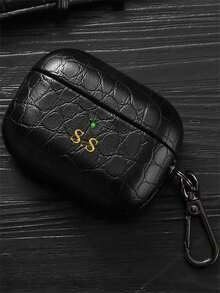 [Customized Version] Personalized Gold Letter Earphone Case, Compatible With AirPods 1/2/3/4 Pro/2 Pro 3, Made Of Luxurious Faux Leather Crocodile-Patterned TPU Material, With Keychain.