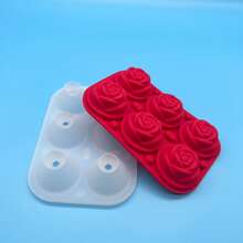 1pc Rose Ice Cube Mold, Silicone Rose Shaped 3D Tray With Freezer Lid, 6-Cavity Easy Release Rose Ice Cube Trays, Kitchenware Ice Cube Maker With Funnel And Clip - Multicolor - View 9