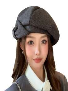 女士优雅波西米亚风派对休闲可爱复古街头甜美蝴蝶结贝雷帽，儿童时尚百搭艺术家帽，适合日常、旅行、购物，复古蝴蝶结贝雷帽，秋冬日式艺术家帽，报纸儿童帽，大头围云朵花贝雷帽 - 彩色 - 查看 6