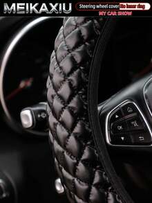 MEIKAXIU 1pc PU Leather 3D Rhombus Grid Car Steering Wheel Cover Fit For 14.5-15 Inch Vehicle Interior Accessories - Bubble Checkered PU Leather - View 2