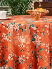 1 pièce Nappe vintage française à imprimé floral avec dentelle, décoration d'intérieur pour table de chevet, table basse, table à manger, décoration de fête - Orange - Voir 8