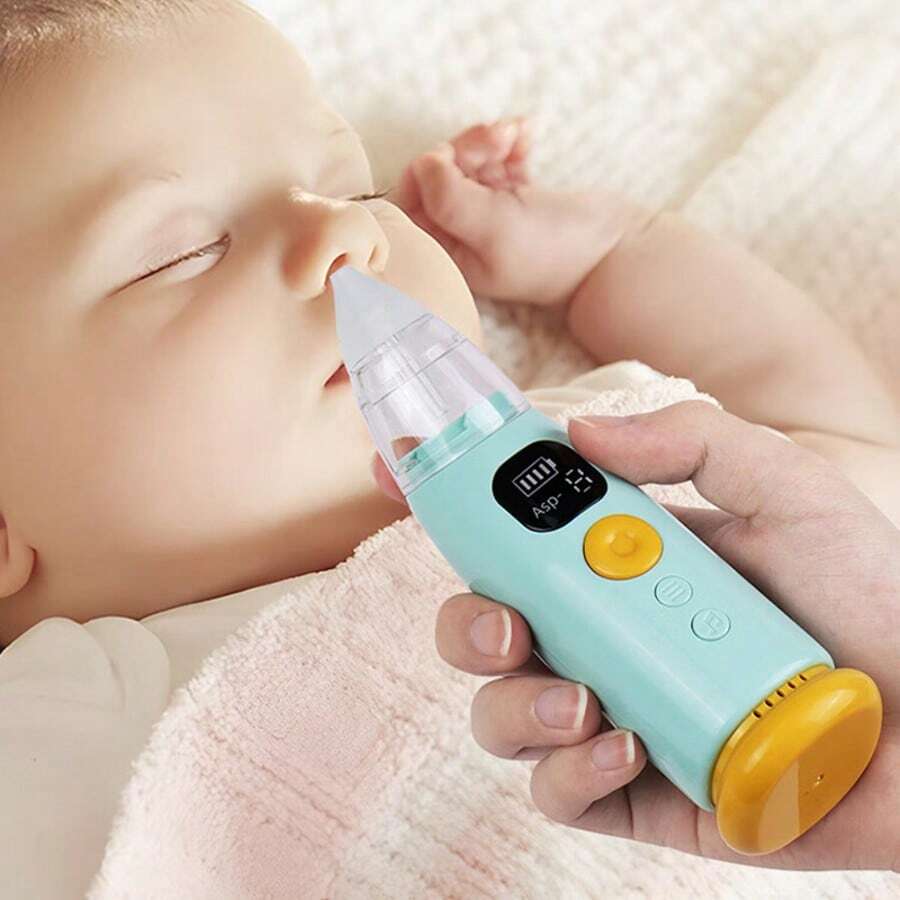 Baby Aspirator, Electric Aspirator, Portable With Easy-To-Clean Rechargeable Lithium Battery, Multiple Uses On A Single Charge, Comes With 3 Silicone Nozzles, 3 Adjustable Suction Levels, Multiple Soothing Light Modes And Music. - Màu xanh Bạc hà - Xem 1