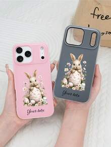 1 Personalized Easter Bunny Pattern Custom Name Anti Fall Pink Phone Case Can Hold Photos Compatible With IPhone 17/17 Pro/17 Pro Max/Air/16/15/14/13/12/11 And Other Models, Suitable As A Holiday Gift For Friends - Pink - View 3