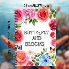 Spring Flower & Butterfly Coloring Book, Double Spiral Bound A4 Paper, Mental Health Coloring Patterns, Clear Lines, Stress Relief Designs, Art Therapy, Perfect Relaxation Gift For Parties, Christmas, Halloween
