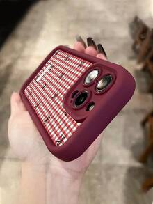 1pc Customized Text Phone Case, Red Plaid Bow Design TPU Thick Edge Full Body Shockproof Silicone Lens Protection Phone Case Compatible With Samsung Compatible With IPhone 17/17Pro/17ProMax/17Air/16/16Pro/16ProMax/16Plus/15/15Plus/15Pro/15ProMax/14/14Plus/14Pro/14ProMax/13/13Pro/13ProMax/12/11 Phone Accessories, Premium Protection Cover - Burgundy - View 4
