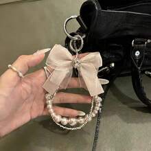Korean Ins Style Rhinestone Heart, Mesh Bow Beaded Phone Strap, Sweet & Delicate High-Quality Bag Charm - Multicolor - View 4