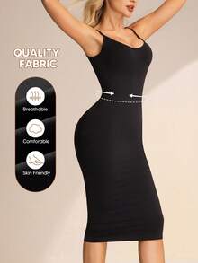 女士黑色吊带紧身连衣裙，显瘦塑形 - 黑色 - 查看 4