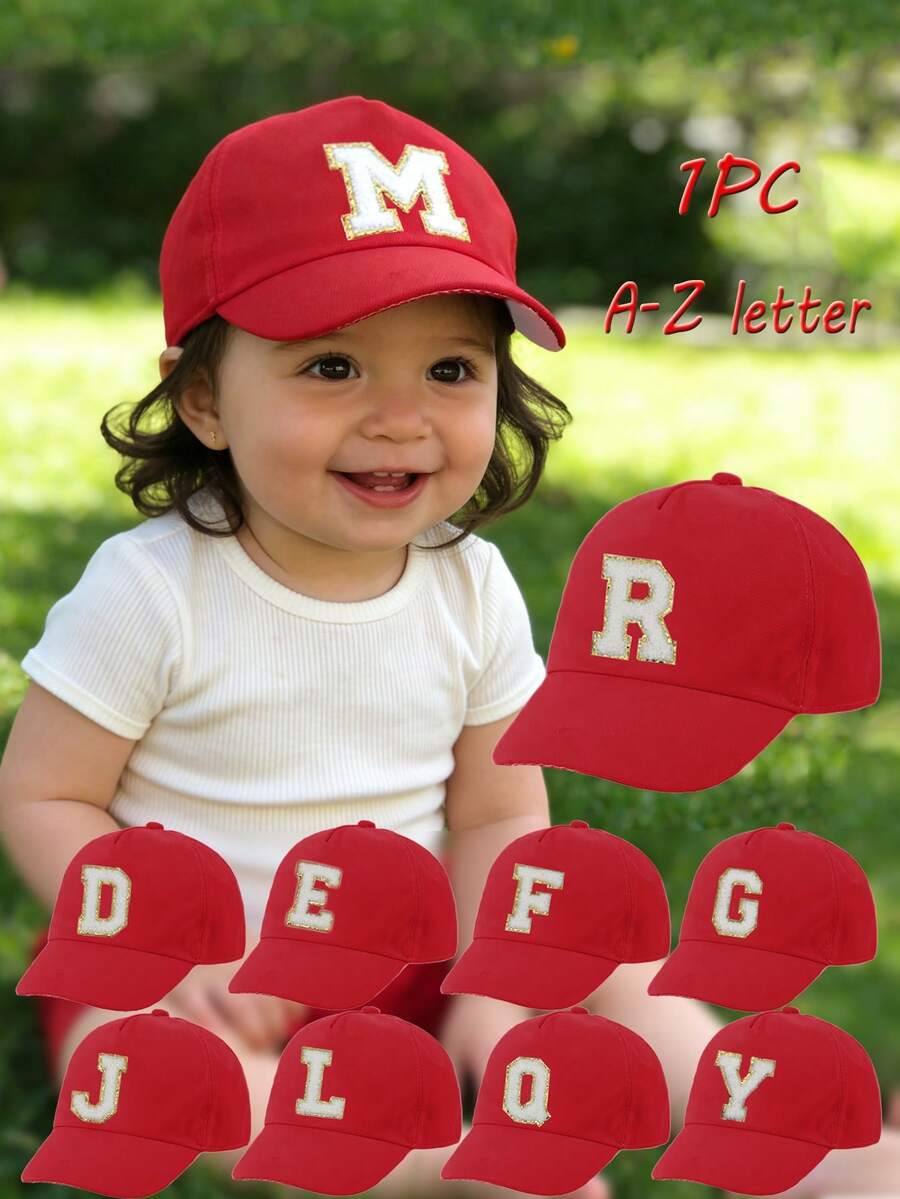 1pc Baby/Toddler A-Z Letter Soft Baseball Cap, Fashion Versatile, Suitable For Boys & Girls Everyday Wear, Spring/Summer, Fits 1-3 Years Old - Red - View 1