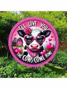 La corona del Día de San Valentín con el logo "Te amaré hasta que las vacas vuelvan a casa", decorada con una corona circular de madera, diseño de estilo romántico, decoración colgante de estilo rural y granja para el Día de San Valentín, adecuada para la familia, terraza, sala de estar, dormitorio, es un regalo romántico para novias y novios - Multicolor - Ver 3