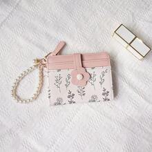 可爱碎花二合一钱包卡包，轻巧短款，配珍珠链，适合学生和女性，迷你钱包，手拿包，小巧可爱钱包，腕包，旅行必备证件套，挂绳身份证卡套 - 彩色 - 查看 14