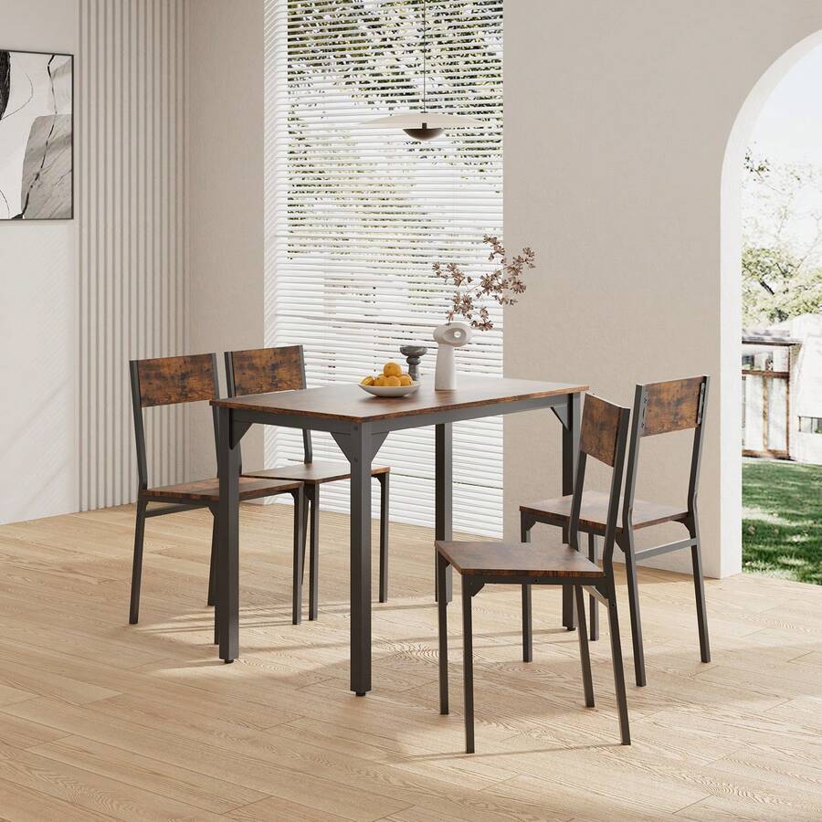 Living And Home 5 Piece Space Saving Dining Table And Chairs Set 4 Seater E1 Grade Particleboard Iron Adjustable Feet Easy Clean For Kitchen Living Room - Black + Dark Brown - View 1