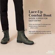 Women's Lace-Up High Top Combat Boots - Retro Non-Slip Chunky Sole Waterproof Ankle Boots - màu xanh lá - Xem 2