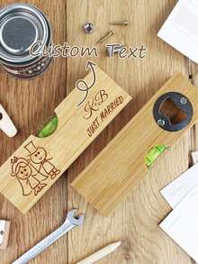 二合一个性化啤酒开瓶器兼木质水平仪，磁性竹制开瓶器，刻有“我爱你胜过一切”，男士最佳礼物，完美适用于爸爸、丈夫、伴郎、婚礼宾客、派对礼品、厨房必备品 - 彩色 - 查看 4