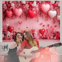 1pc Pink Heart Shaped Balloon Romantic Valentine's Day Party Photography Backdrop, Suitable For Love, Wedding, Anniversary Photo Decoration - Multicolor - View 5