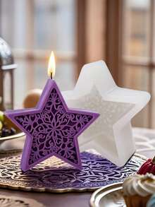1pc Star Shaped Silicone Candle Mold DIY Star Shaped Aroma Stone Diffuser Mold For Home Decor, Suitable For Holiday Decoration, Ramadan, Easter - White - View 3