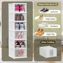 1Pcs 6 Tier Clear Plastic Shoe Storage Box Stackable Foldable Boxes Trainer Organiser - White - View 5