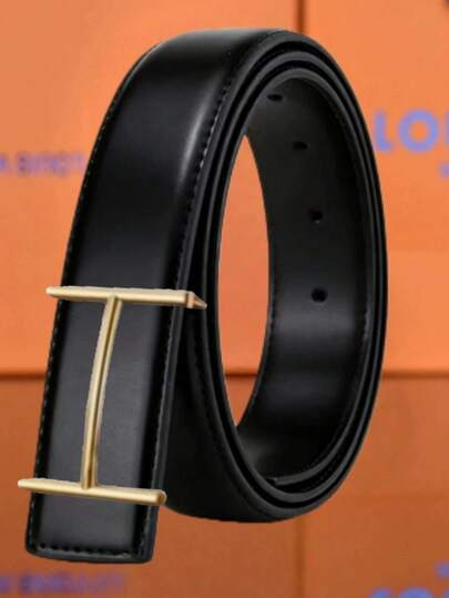 1. Classic Men's Gold H-Letter Buckle Belt\N2. Famous Designer Brand Black Smooth Buckle Belt, Great Gift For Family And Friends