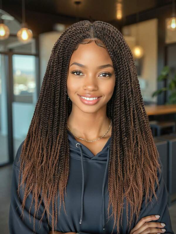 渐变棕色编织假发，双层全蕾丝编织假发，带婴儿发，轻盈透气耐热，适合日常佩戴