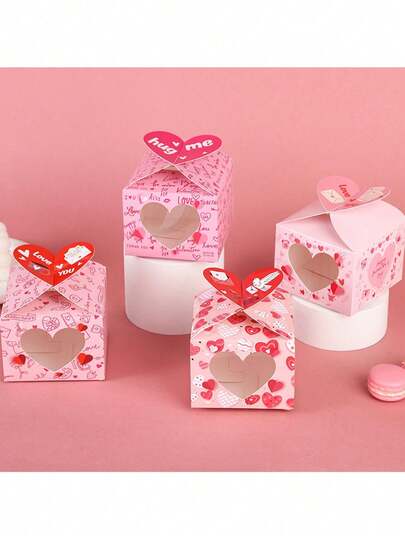 4pcs Hollow Heart Shaped Gift Boxes, Heart Candy Gift Boxes, Hollow Square Candy Boxes, Suitable For Valentine's Day And Home Decor