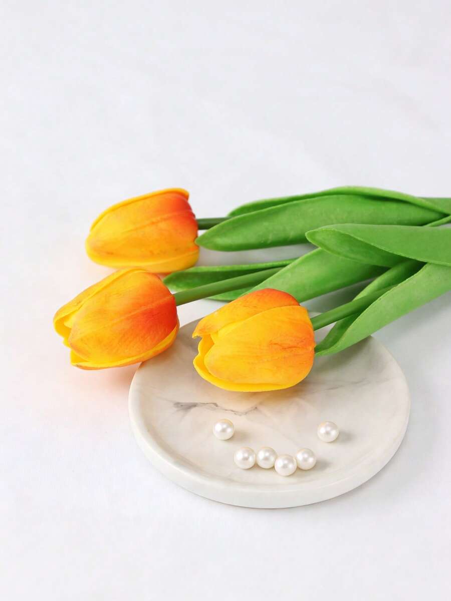 3pcs Artificial Tulip Flowers Decor, Home Decoration Accessories, Living Room & Bedroom Ornaments - Sunset Glow - View 1