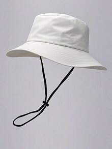 1pc Unisex Solid Color Bucket Hat With Drawstring, Outdoor Travel Hiking Casual Lightweight Fashionable Sports Sun Hat, Suitable For All Ages, Summer Sun Protection - MianDi - View 3
