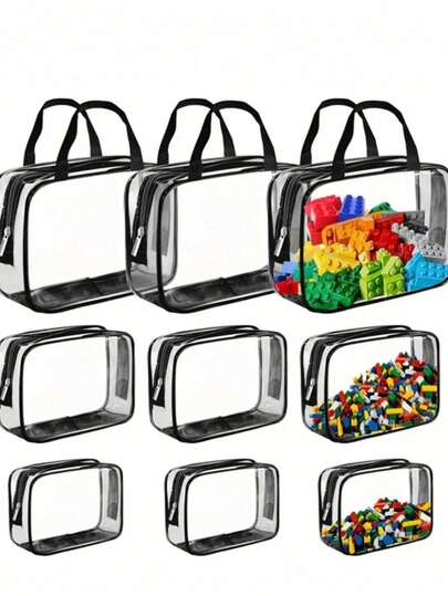 Large Transparent Makeup Bag, Toiletry Bag, Building Block Storage Bag, Waterproof Transparent Handbag, Travel Supplies, Dorm Supplies, Back To School Supplies, Holiday Supplies, Women's Toiletry Bag