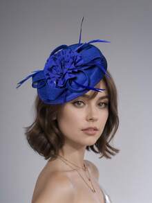 1pc Floral Print Solid Color Elegant Polyester Feather Fascinator Hat, Suitable For Wedding, Holiday Party, Tea Party, Christmas, Easter, Racing Event, Bachelorette Party