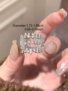 1 chiếc nhẫn đồng đơn cao cấp thiết kế lưới rỗng, bản rộng, khảm đá zirconia tổng hợp siêu sáng bóng, thanh lịch, chắc chắn, nhẹ, có thể điều chỉnh kích thước, dành cho nữ. - Bạc - Xem 4
