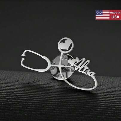 Personalized Heart-Shaped Stethoscope Pin Custom Carved Name - Elegant And Simple Design - Perfect For Nurses, Weddings, Birthdays, Graduation Ceremonies, Teachers, Thanksgiving