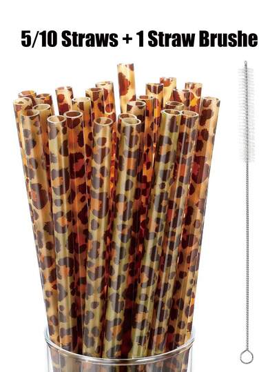 2/4/8 piezas Juego de pajitas de vidrio con cepillo de limpieza, adecuado para beber bebidas frías/calientes, jugos, leche, reuniones familiares, vacaciones, regalos. Aplicable para el hogar, la cocina, el restaurante, el bar de música, la fiesta, el cumpleaños, la boda, los accesorios de la taza, el Día de San Valentín