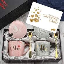 Juego de tazas de caf Mr Mrs para pareja  juego de tazas de cermica para novia y novio, regalo a juego para cumpleaos, aniversario, boda, compromiso, da de San Valentn, novia, esposa