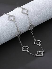 1件银色经典优雅百搭镂空可爱四叶草吊坠项链（女士款） - 銀色 - 查看 2