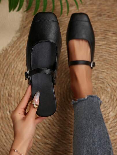 Sandalias planas de mujer con diseño de punta cubierta y estilo de mula casual de hada suave para primavera/verano
