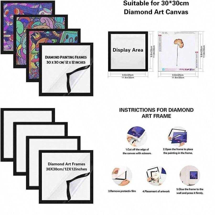 Marcos de pintura de diamante, paquete de 4 unidades, autoadhesivos, marco magntico de diamante negro, para exhibicin y proteccin de pintura de diamantes, decoracin de pared del hogar, oficina - como se muestra en la figura - Ver 1