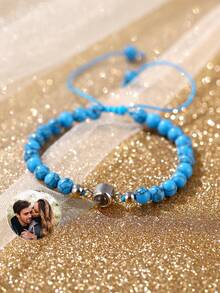 定制彩色投影手链，绿松石情侣串珠首饰，送给女朋友、爱人、情人节、生日等浪漫礼物