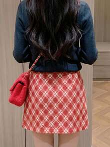 Y6Y Spring New Red Plaid High Waist Slimming Women Skirt - Red - View 2