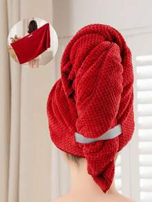 1 件女士超细纤维干发巾，超细纤维湿发头巾，可翻转干发毛巾，适用于卷曲长发，防毛躁面巾，旅行返校发帽 - 紅色 - 查看 6